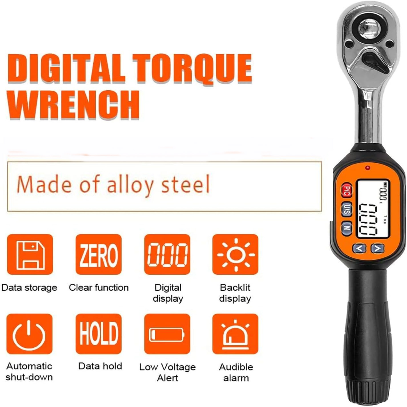 Digital Carbon Steel 72 Teeth Electronic Torque Spanner