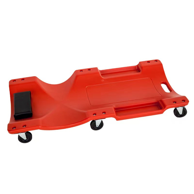 RED HDPE Material Rolling Garage And Shop Creeper: 40" Mechanic Cart with Padded Headrest Dual Tool Trays And 6 Casters