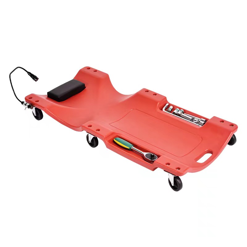 RED HDPE Material Rolling Garage And Shop Creeper: 40" Mechanic Cart with Padded Headrest Dual Tool Trays And 6 Casters