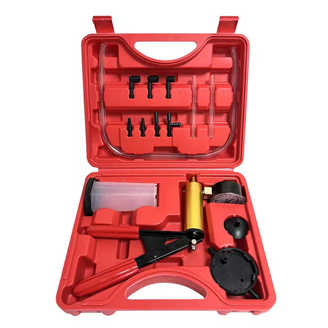 Red Brake Bleeder Kit with Hand Vacuum Pump with Gauge Adapters Automotive Brake Fluid Bleeding Set for Bike Car Truck